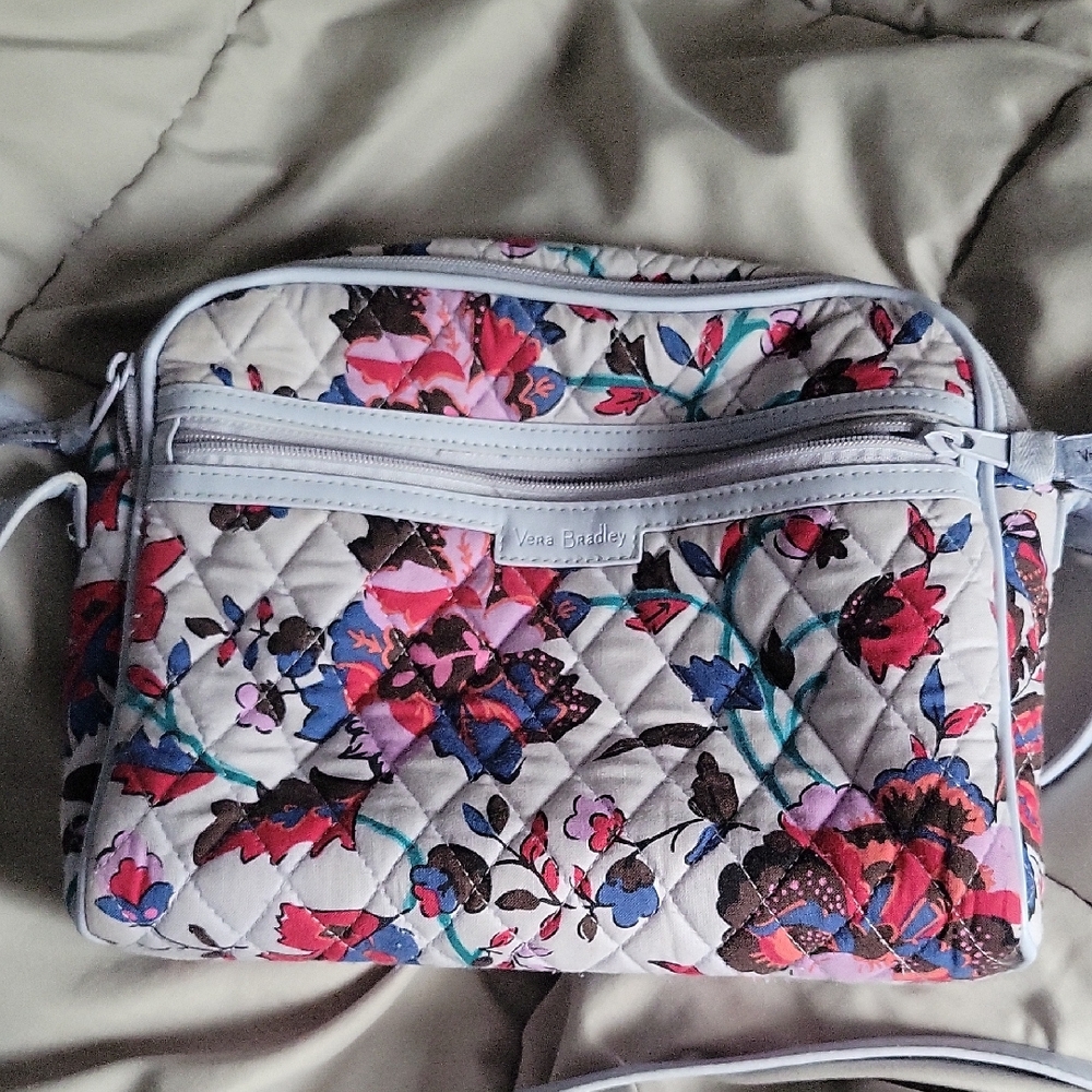 Vera Bradley Quilted Crossbody Bag - Floral Blue and Red